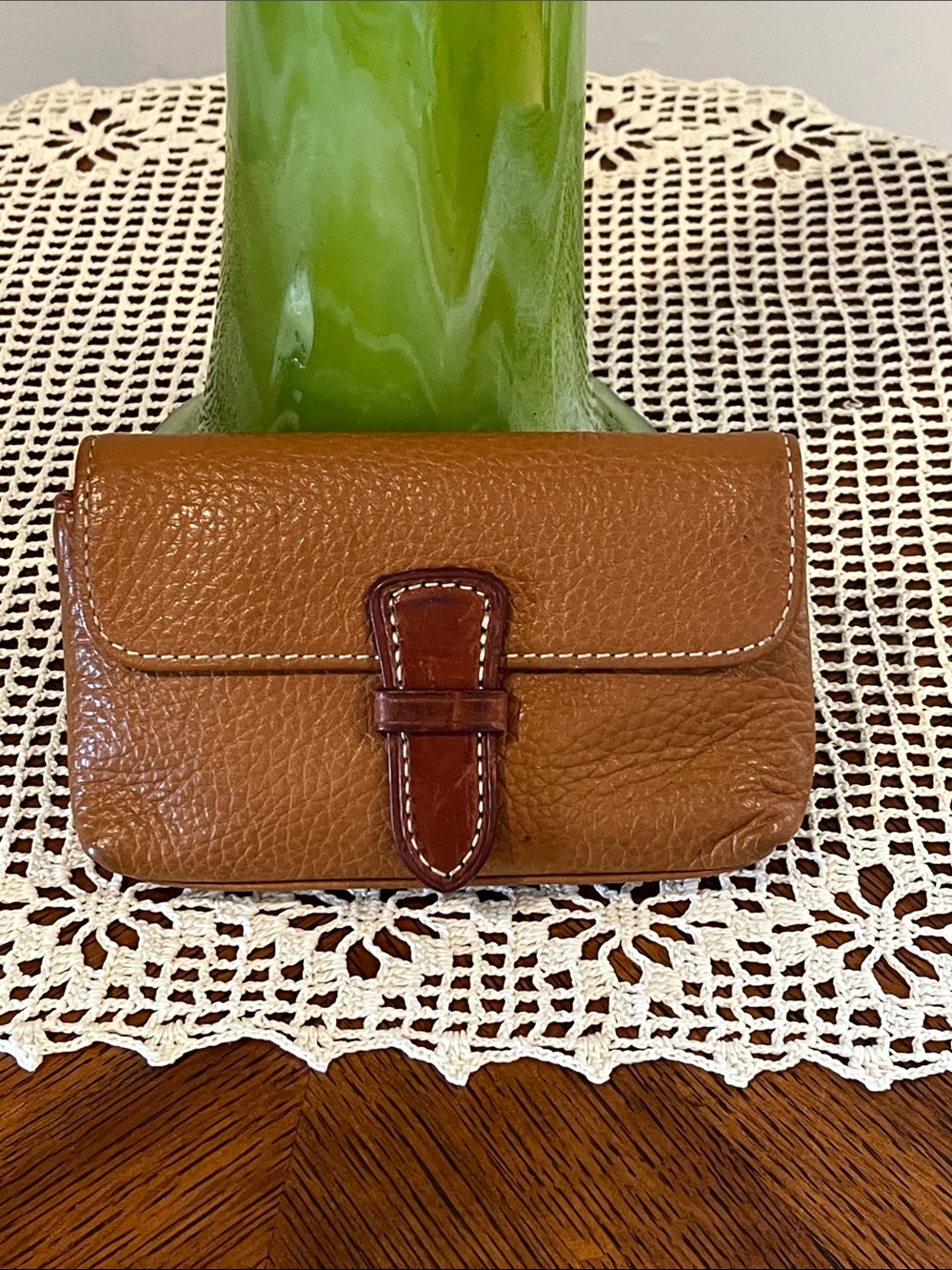 Vintage Dooney & Bourke Tan Pebble Grain Leather Mini Purse Wallet Case